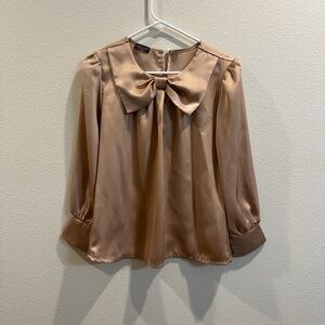 Elegant Tan Blouse with Bow Detail